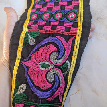 Black Fabric Lace With Embroidery In Pink, Purple, Green